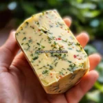 Cubes de beurre aux herbes fraîches, avec ramequin de basilic, origan et persil