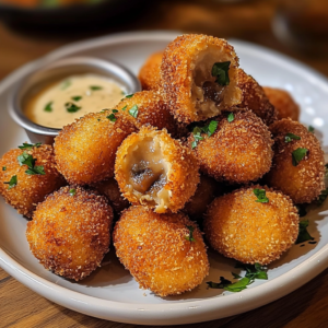 Champignons panés croustillants au parmesan servis avec une sauce à tremper