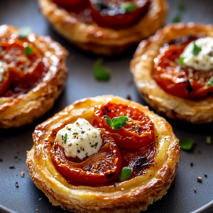 Tartelettes chorizo, tomate et fromage de chèvre dorées à souhait