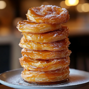 Chou-Kouign doré caramélisé, croustillant et fondant, sur une assiette en céramique
