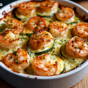 Courgettes gratinaisées au four, farcies de crevettes à l’ail et saupoudrées d’herbes fraîches