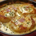 scalope savoyarde avec fromage fondu, jambon cru et pommes de terre