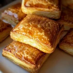 Gros plan sur la garniture fondante d’un feuilleté aux lardons et crème fraîche
