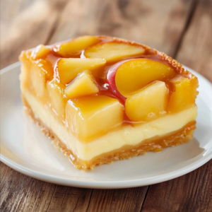 Flan aux pommes et yaourt doré au four dans un plat en céramique