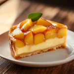 Flan aux pommes décoré en rosace sur le dessus, doré et bien cuit