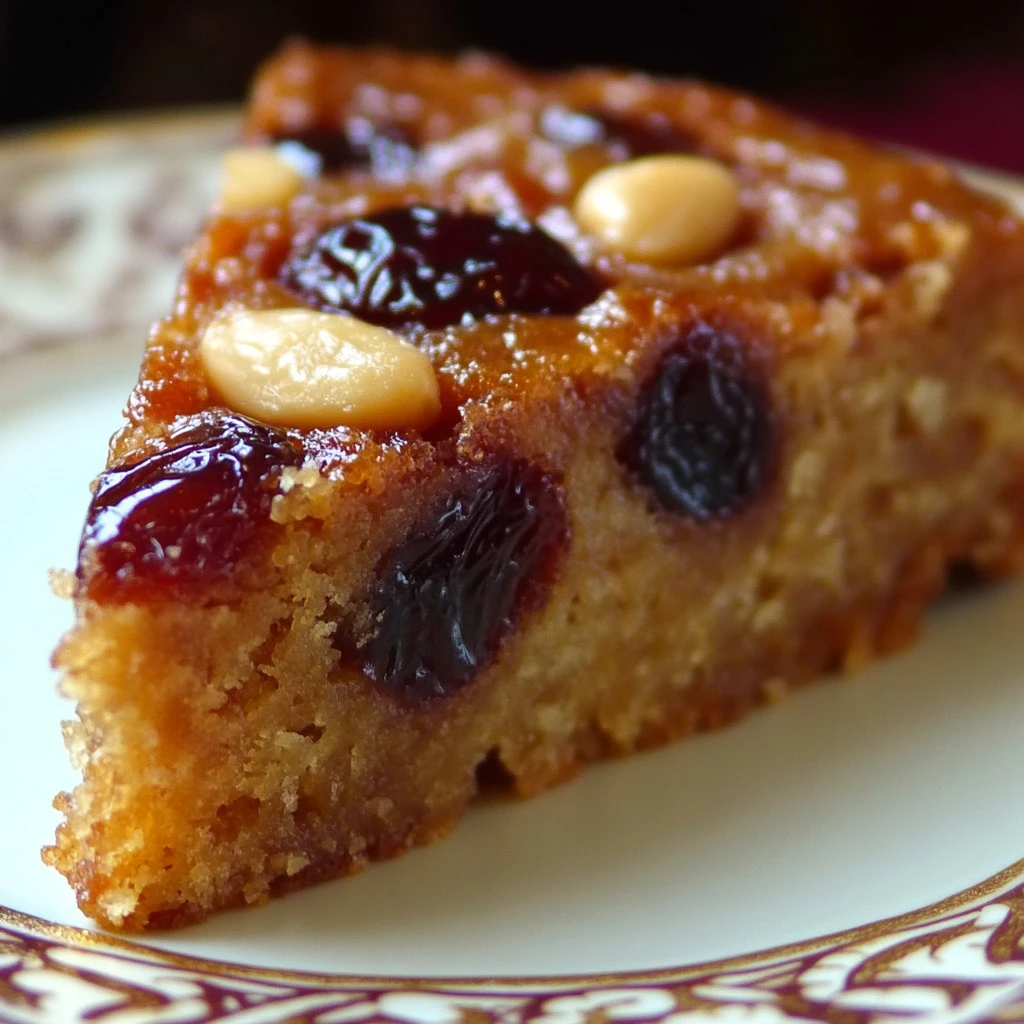 Gâteau moelleux aux dattes, amandes et yaourt grec, tranché sur une assiette