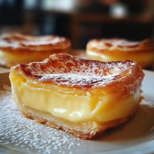 Pastéis de nata dorés, pâtisseries portugaises traditionnelles à la crème et pâte feuilletée
