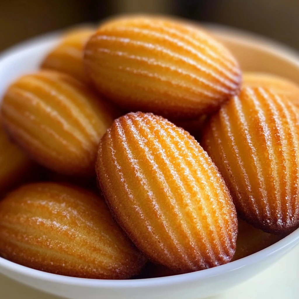 Gros plan sur une madeleine coupée en deux révélant sa texture moelleuse et aérée