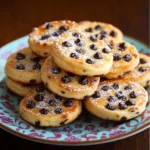 Mini Galettes Sucrées aux Pépites de Chocolat coupée en deux, avec pépites de chocolat fondues à l’intérieur