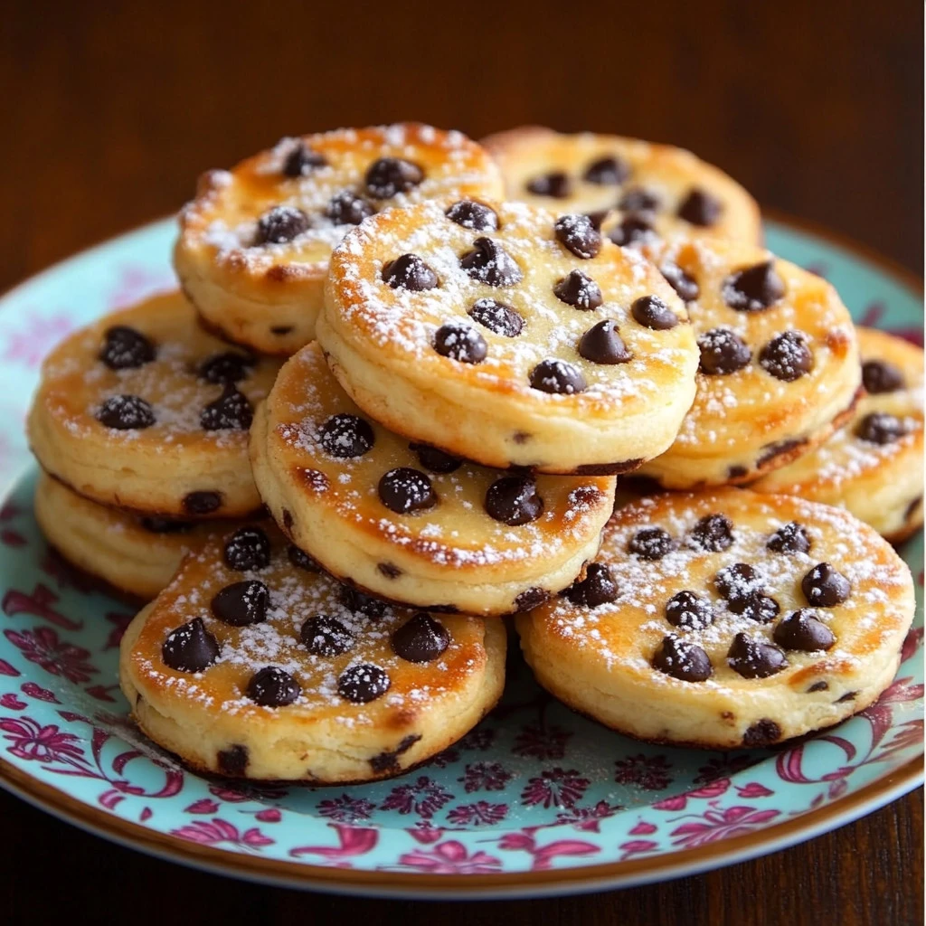 Mini Galettes Sucrées aux Pépites de Chocolat coupée en deux, avec pépites de chocolat fondues à l’intérieur