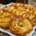 Gros plan sur des oignons caramélisés nappés de fromage fondant doré