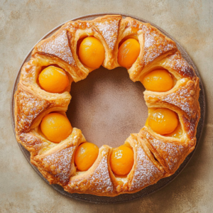 Tarte Oranaise aux abricots, dorée et brillante, dans un moule à tarte