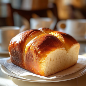 Pain au lait maison tranché, tartiné de confiture de fraise