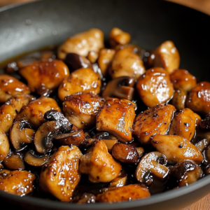 Poulet Sauté aux Champignons dans une Sauce Miel-Ail