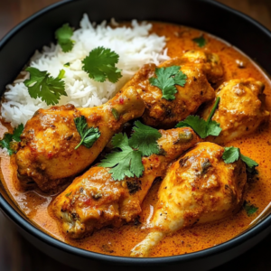 Poulet tikka massala fait maison servi avec riz basmati dans un bol indien traditionnel
