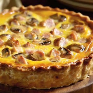 Quiche sans pâte au thon et champignons, cuite au four et légèrement dorée