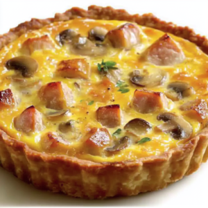 Quiche sans pâte au thon et champignons sans pâte, accompagnée de salade