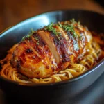 rôti de porc nappées de sauce moutarde-miel dans une assiette