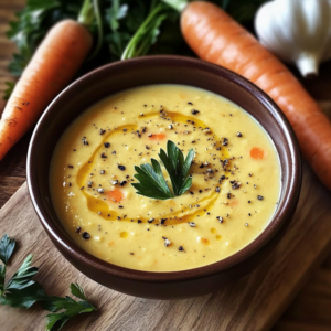 Velouté de carottes servi en verrines avec une touche de crème et brins de ciboulette