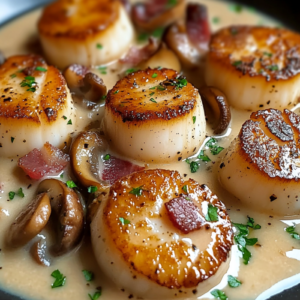Crème de poulet onctueuse aux champignons et lardons croustillants